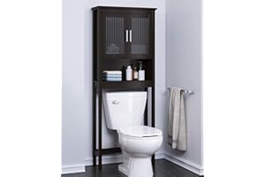 Spirich Over The Toilet Storage Cabinet with Moru Tempered Glass Doors, Bathroom Organizer Above Toilet Storage Cabinet, Espresso
