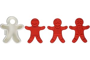 Tolovo Gingerbread Boys Templates Reverse, Dishwasher Safe, Set of 6 Cookie Stamps with Cutter