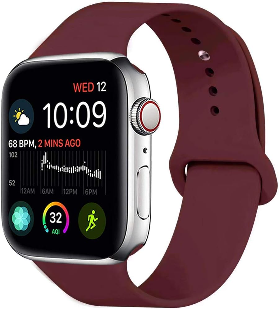 MOOLLY for Watch Band 42mm 44mm, Soft Silicone Watch Strap Replacement Sport Band Compatible with Watch Band Series 5 Series 4 Series 3 Series 2 Series 1 Sport & Edition (42mm 44mm M/L, Wine Red)