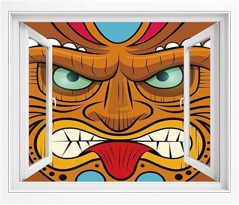 Amazon ティキバーの装飾 絵画風 壁紙ポスター 風景 景色 150x1 Cm 漫画スタイルの怒っている探してティキ戦士カラフルなアイコントーテム文化装飾 壁紙ポスター ステッカー 多色 ウォールステッカー オンライン通販