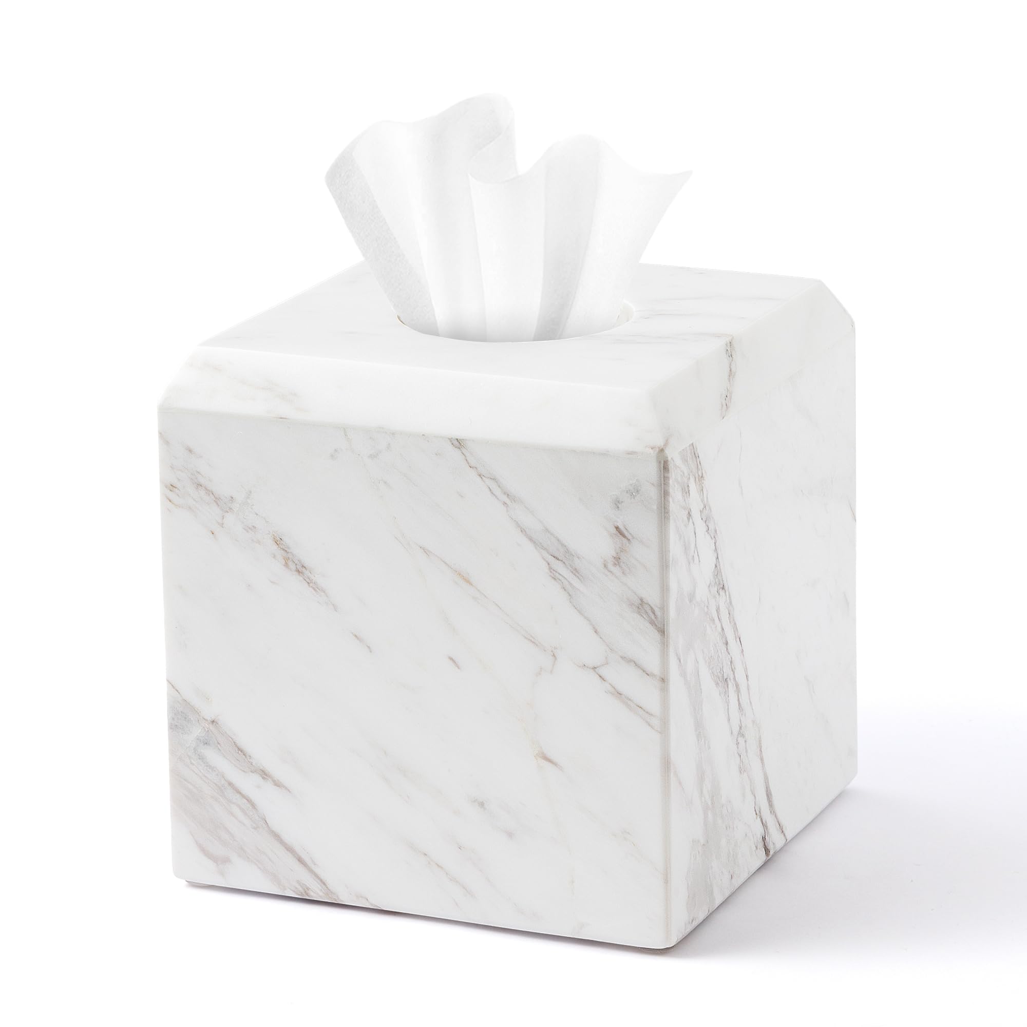 WORHE Tissue Box Cover Italy Natural Marble Heavy Duty Square Facial Toilet Paper Holder for Bathroom Living Room Bedroom Dresser Kitchen Minimalistic Office Home Decor Jazz White WH014