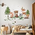 Woodland Animals Wall Decals Large Tree Wall Stickers Bear Fox Deer Wall Decals Rabbit Wall Stickers Diy Peel Stick Art Decals Baby Nursery Kids Bedr