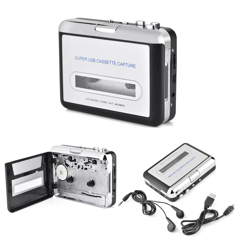 Cassette Player Cassette MP3 Converter Retro Auto Reverse Cassette Player Portable Audio CD Player Converter Converter Capture Audio Music Player with Headphone