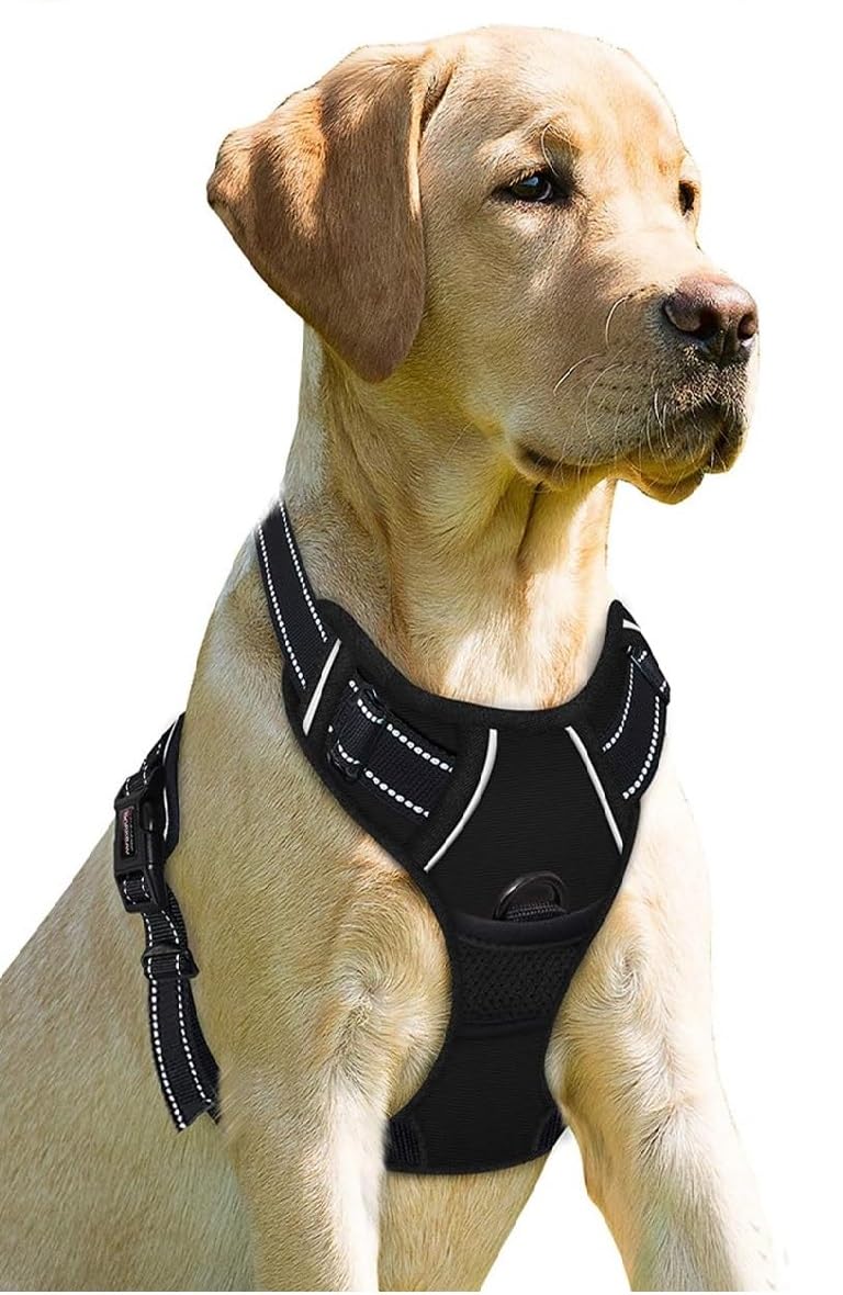 Dog Harness Large Dogs -No Pull Dog Harness Reflective for Large Dogs-Front Clip Dog Vest Harness Adjustable-No-Choke Breathable with Easy Control Handle (BLACK, LARGE (Neck:42-66cm, Chest:38-89cm))