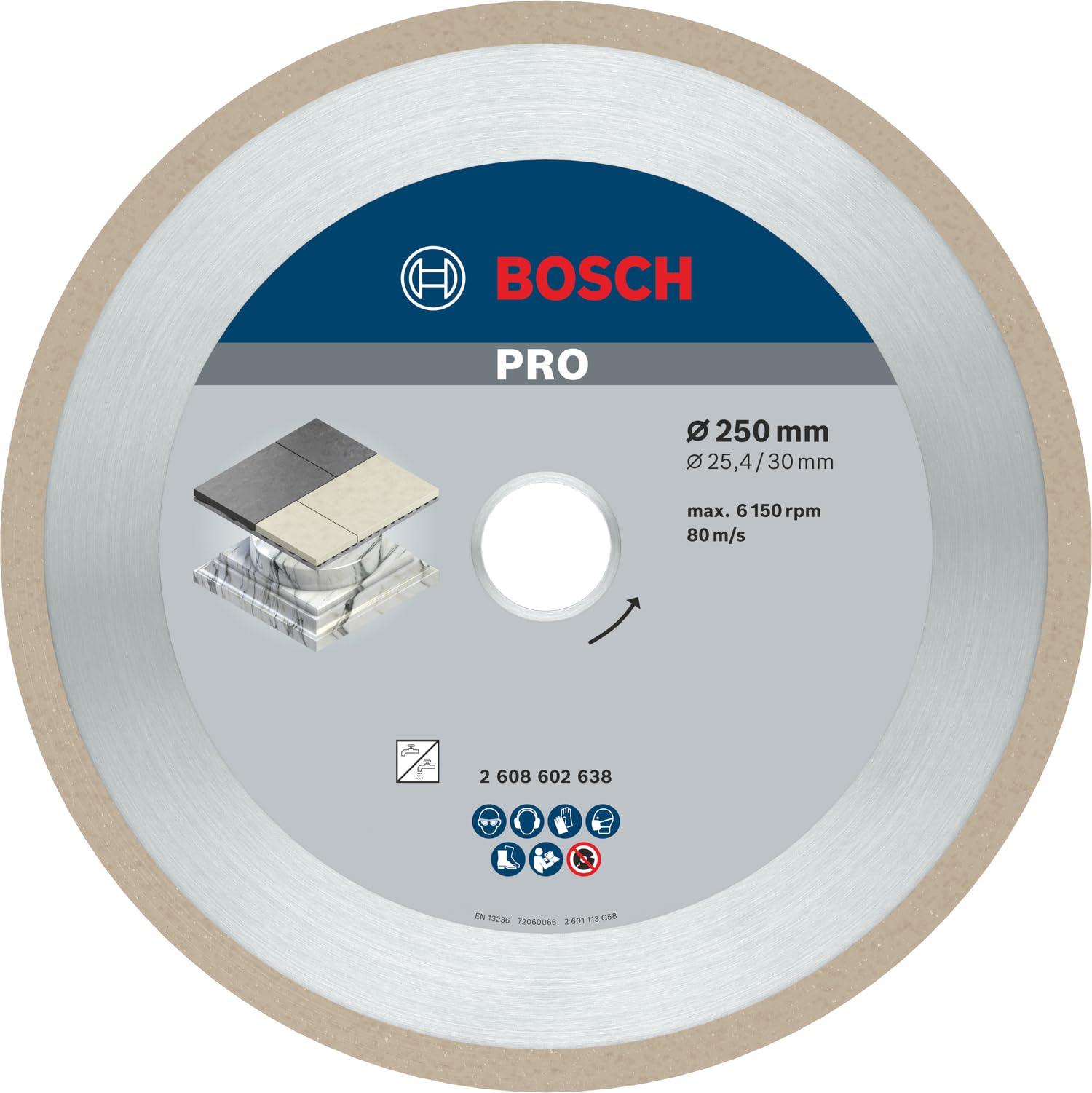 Bosch 1x PRO Ceramic Diamond Cutting Disc for Bore 25.4 and Tile Cutters (for Tiles, Hard tiles, Ø 250 mm, Professional Accessory Table Saw)