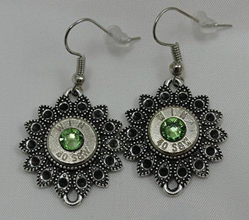 WIN 40 Caliber Bullet Earrings with Swarovski Peridot Crystals