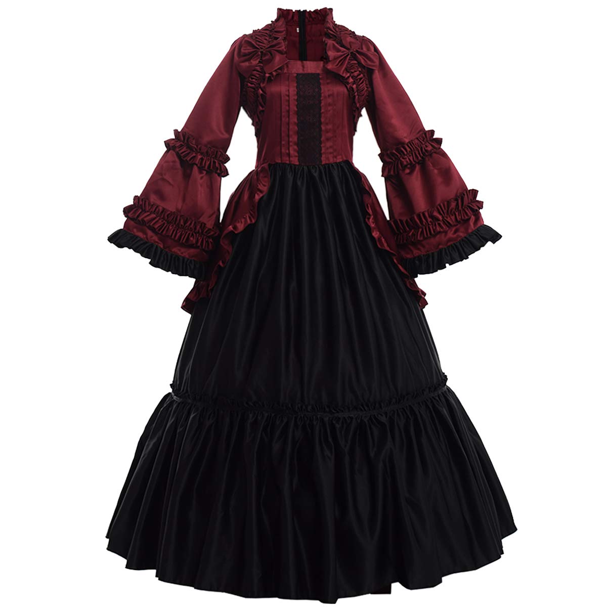 GRACEART Vintage Victorian Puff Sleeve Ball Gown Gothic Reenactment Party Cosutme Dress (S, Wine red)