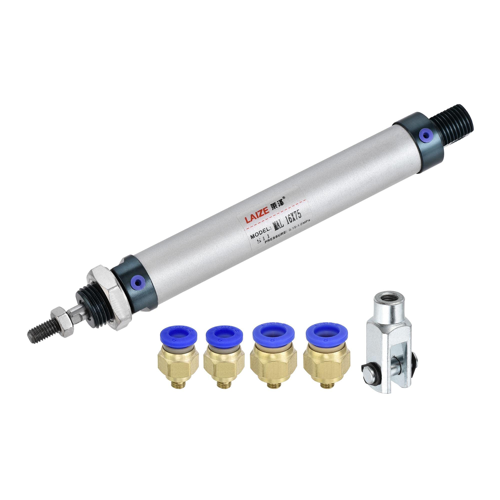 sourcing map Pneumatic Air Cylinder 16mm Bore 75mm Stroke with Y Connector and Quick Fittings, MAL 16x75, for Automatic Equipment