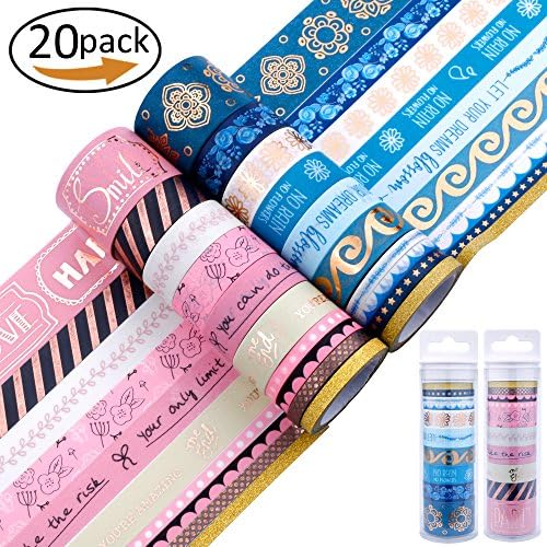 20 Rolls Washi Masking Tape Gold Blue&amp;Gold Pink Set,Great for DIY Decor Scrapbooking Sticker