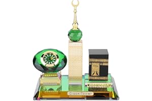 Tyenaza Islamic Table Decors, Muslim Kaaba Clock Tower Model Kaaba Allah Crystal Figurines, Muslim Decorations Islamic Architecture Handicrafts or Souvenirs Festival Gift