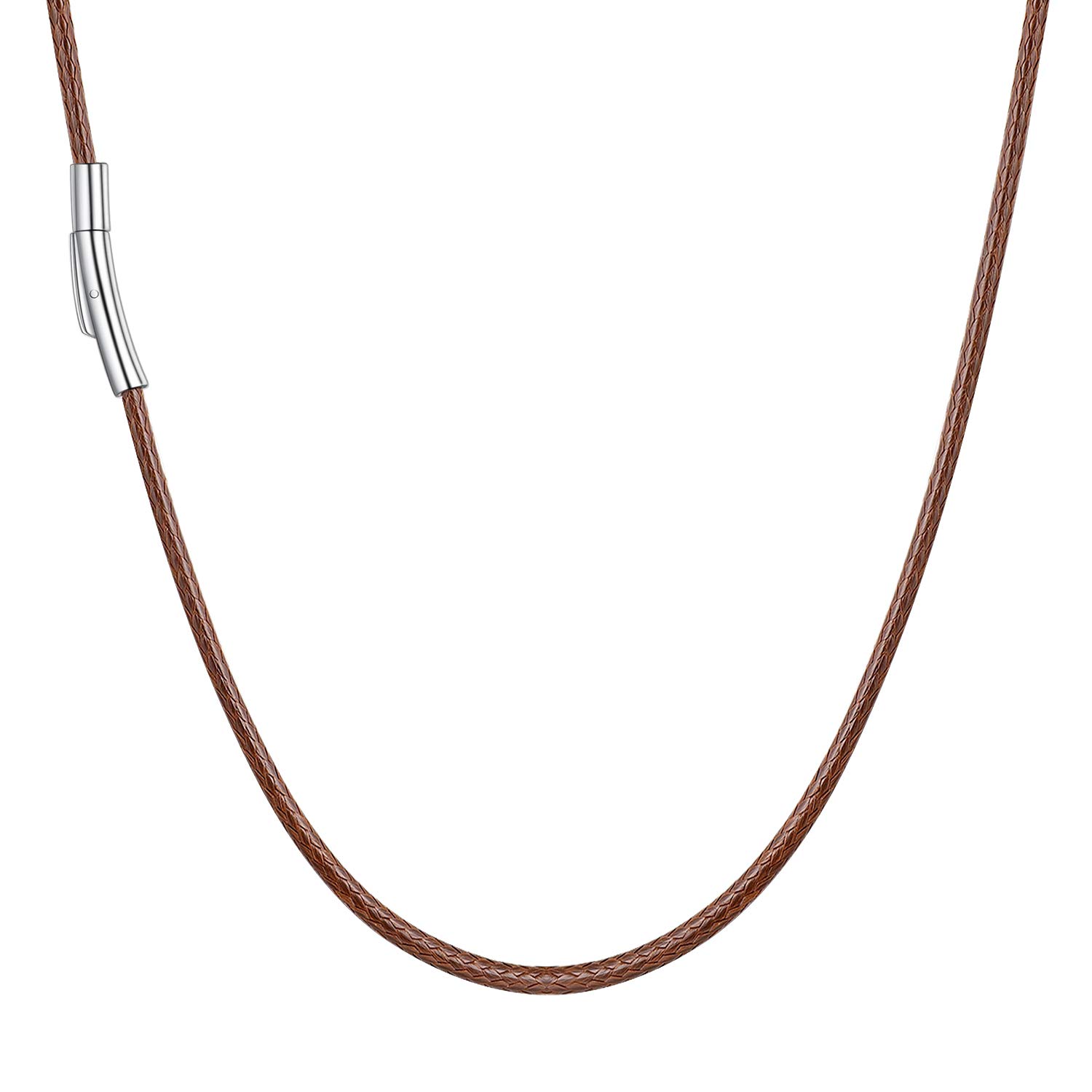U7 Brown Leather Chain Necklace Cord With Clasp Water Proof Wax Rope for Pendant Long Plain Necklaces 24 Inch