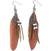 KaFu Nature Feather Earring Lightweight Vintage Long Boho Drop Dangle Earrings Cute Handmade Statement Tassel Earrings Jewelry For Women Girls