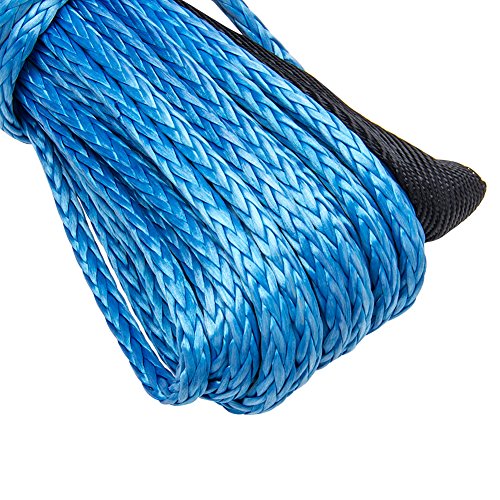 Bang4buck 1/4" x 50' Synthetic Winch Rope Line Cable Tow Strap 6000 LB Breaking Strength with Timble for Winches SUV ATV UTV Vehicle Boat Ramsey Cars Blue