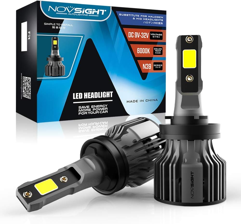 NOVSIGHT H11/H8/H9/H16(JP) LED Headlight Bulbs,400% Brighter 72W 10,000Lumens BRIDGELUX Chips Super Bright LED Headlights Conversion Kit 6000K Cool White IP68 Waterproof,Pack of 2