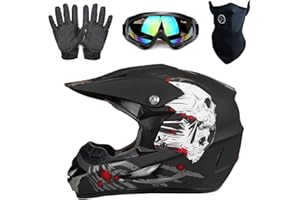 CUTEY Youth Kids Motocross ATV Helmet, Cool Skull Dirt Bike BMX UTV 4-Wheeler Quad Motorycle Helmet + Goggles + Gloves + Mask, DOT Approved