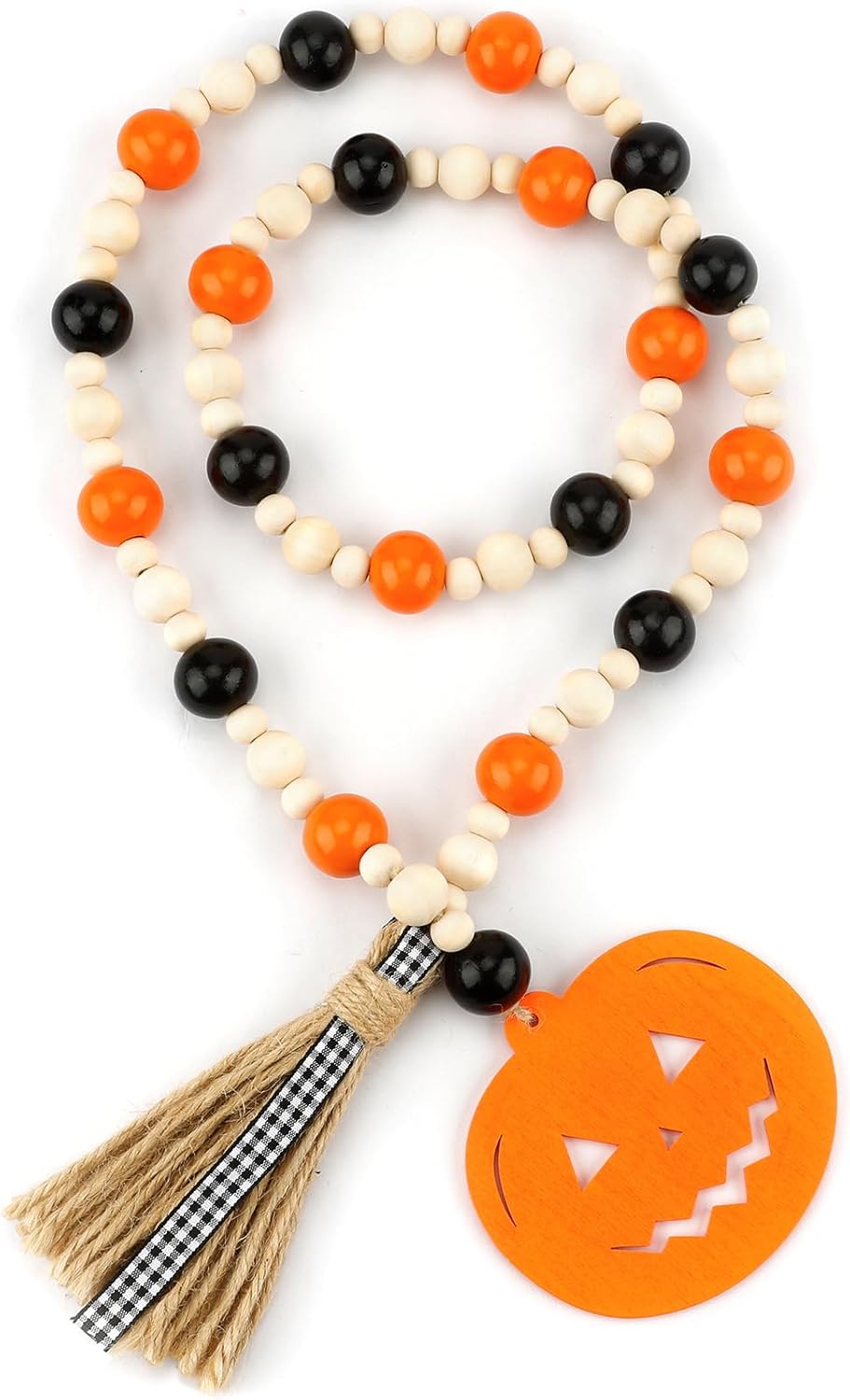 Wreaths, Garlands & Swags - Halloween Wood Bead Garland with Tassels Pumpkin Farmhouse Beads Decor Natural, Halloween Decorations Black Garland Wooden Beads String Rustic Country Decor Halloween Tiered Tray Decor Prayer Shelf