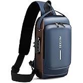 Peicees Mens Crossbody Bag Man Bags Mens Purse Anti-theft Leather Sling Bag Shoulder Bag Chest Bag for Daily Use, Blue Gold