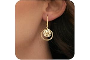 LANCHARMED Sterling Silver Disc Leverback Earrings for Women Gold and Silver Circle Drop Dangle Earrings Jewelry Hypoallergenic Hammered Leverback Dangle Earrings for Gifts