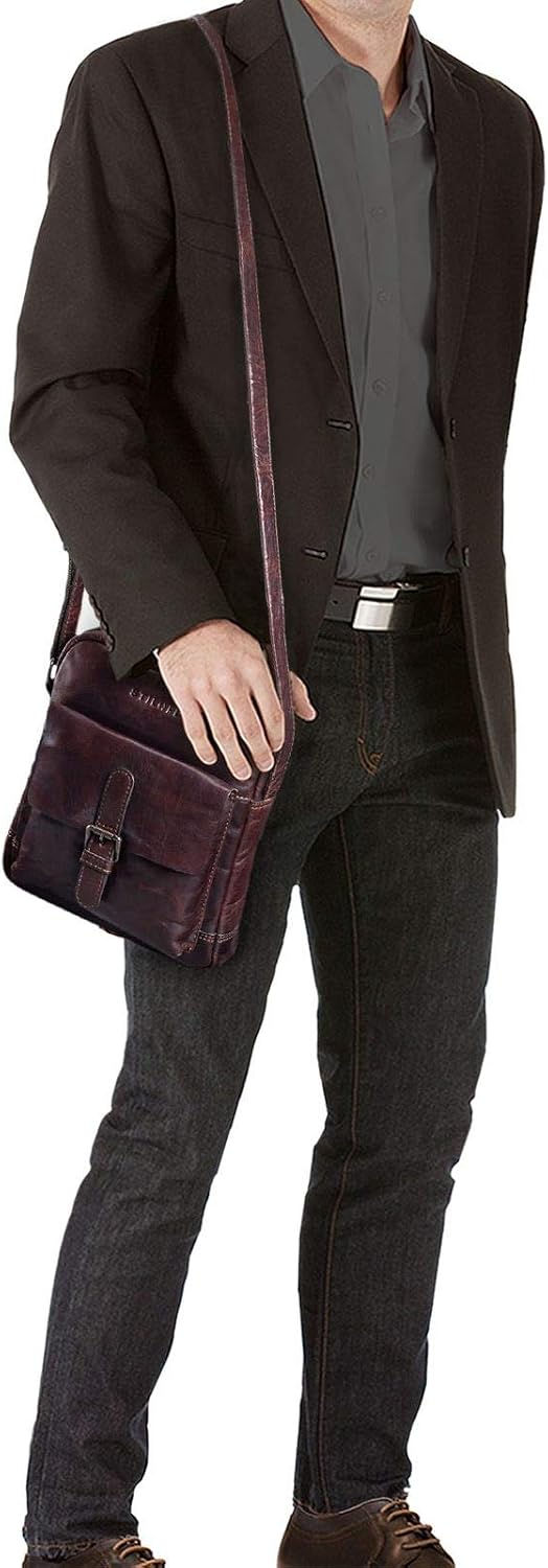 STILORD "Luan" Small Shoulder Bag Leather Vintage for Women and Men Messenger Bag with Tablet Compartment 10.1 Inches Cross Body Bag in Genuine Leather Colour:Espresso Brown - Image 3
