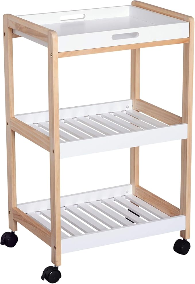 3Tier Mobile Kitchen Trolley Cart Bamboo Storage Shelves Rack