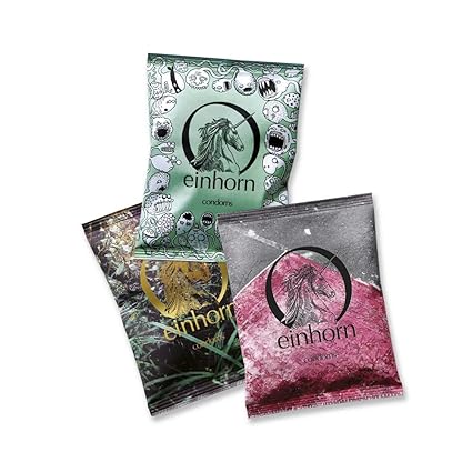 einhorn Kondome - 21 Stück - Monatsration - 3 Überraschungsdesigns + Extras - Vegan, Hormonfrei, Feucht, Geprüft