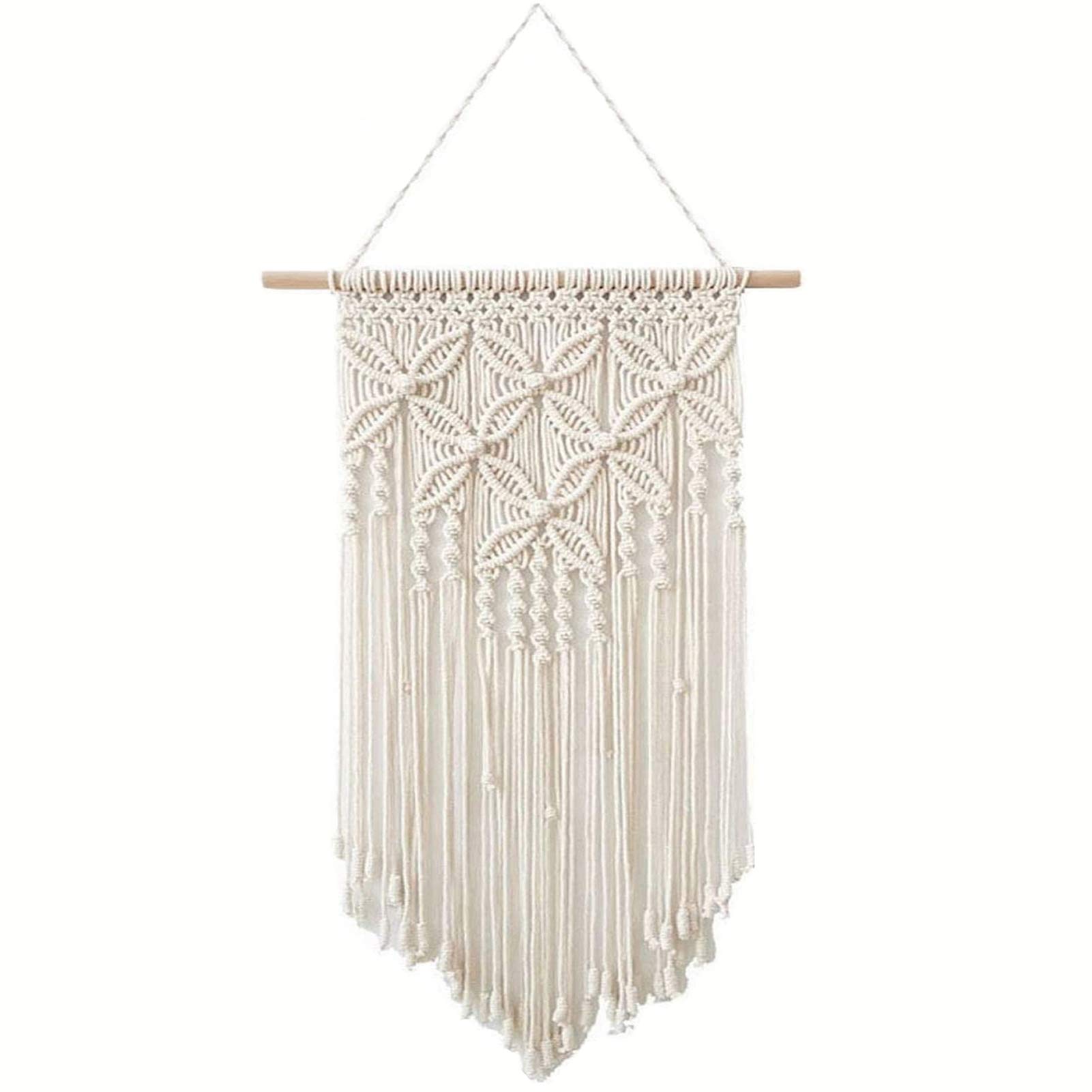 Sixyotie Macrame Wall Hanging Art Cotton Woven Tapestry Boho Chic Home Bedroom Decor Apartment Dorm Living Room Decoration (White-blong)