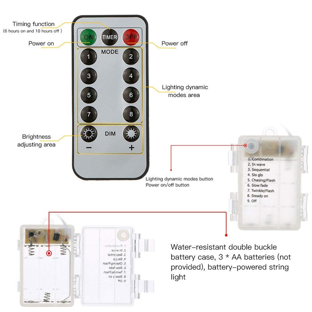 LOBKIN Batteriebetriebene Lichterketten, 50 LED 5m 8-Mode-Terrassenleuchten, Fernbedienung, wasserdicht und dimmbar, Kristallkugel-Lichterketten für Hochzeit, Party, Weihnachtsdekoration