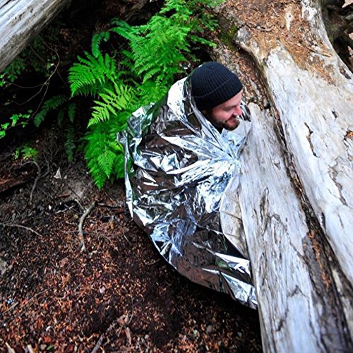 RISEN Emergency Blankets(5-Pack) with Waterproof Silver Mylar and up to 90% Heat Retention Thermal Blankets for First Aid Kit,Outdoors Survival,Camping,Hiking,Sports(51" x 83")