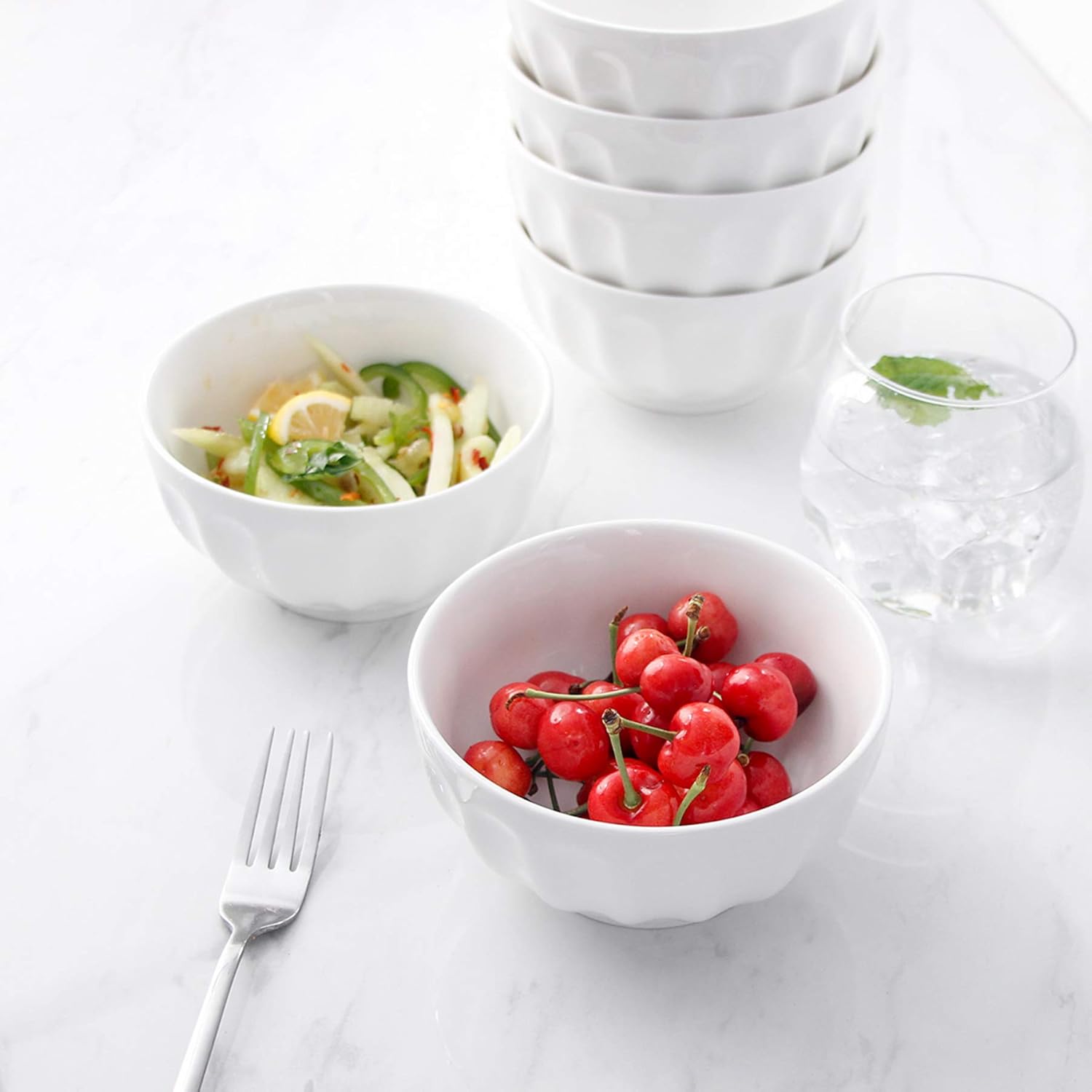  | Sweese 106.001 Porcelain Fluted Bowl Set - 26 Ounce for Cereal, Salad and Soup - Set of 6, White: Cereal Bowls