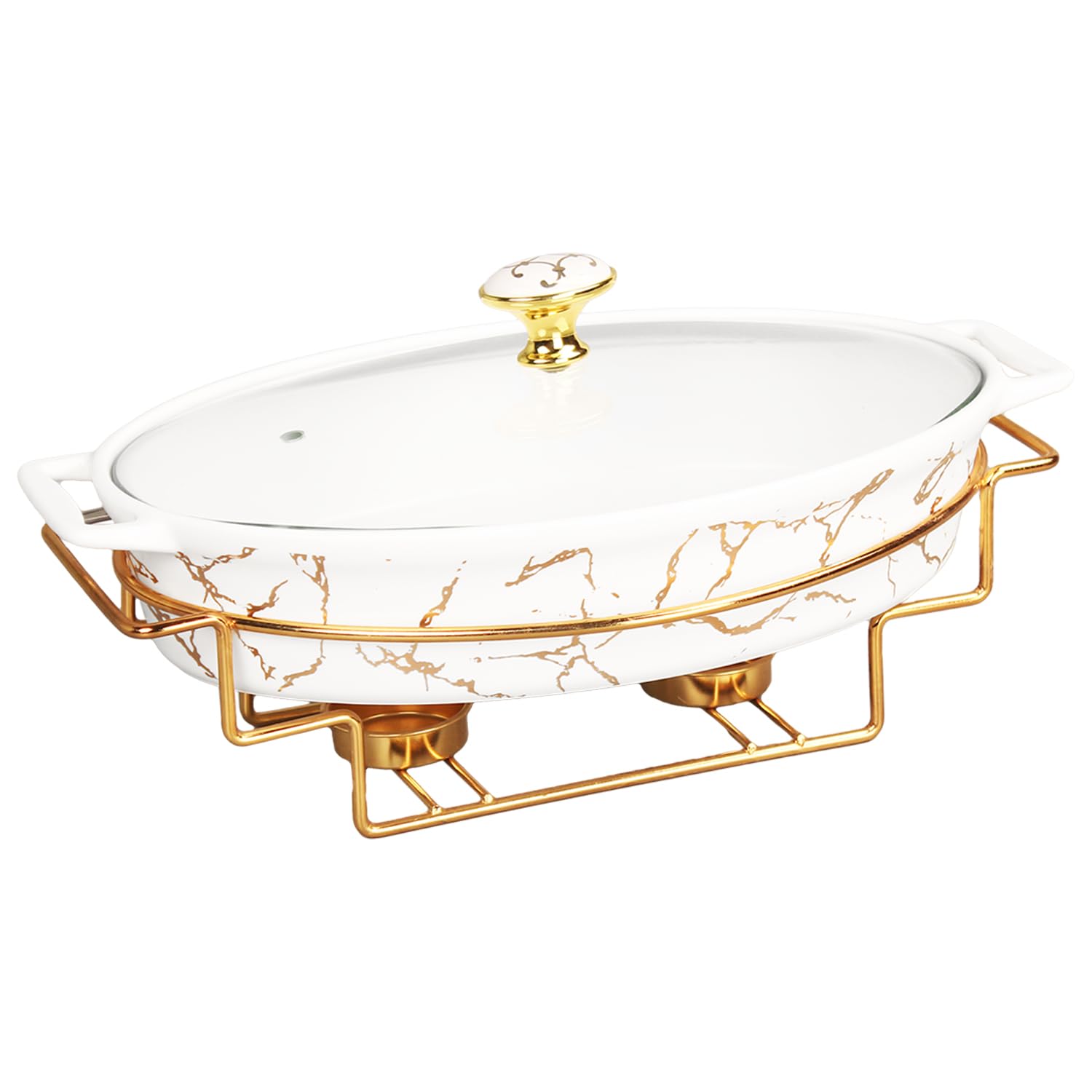 Photo 1 of Creativity Home Ceramic Casserole Baking Dish With Glass cover, Lasagna Pan Deep for Oven,34 ounce Baking Pan with Handles, Oven Safe&Durable Bakeware for Home Decor 12.2Inch With golden rack