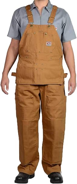 white carpenter overalls with nail apron