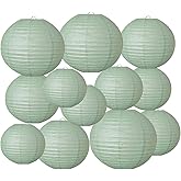 XIKSXITN Dusty Sage Green Paper Lanterns Decorative Hanging Lanterns - Soft Matte Wedding Party Décor, Indoor Outdoor Boho Home Decoration (Size of 4”, 6”, 8”, 10”,12pc Set)