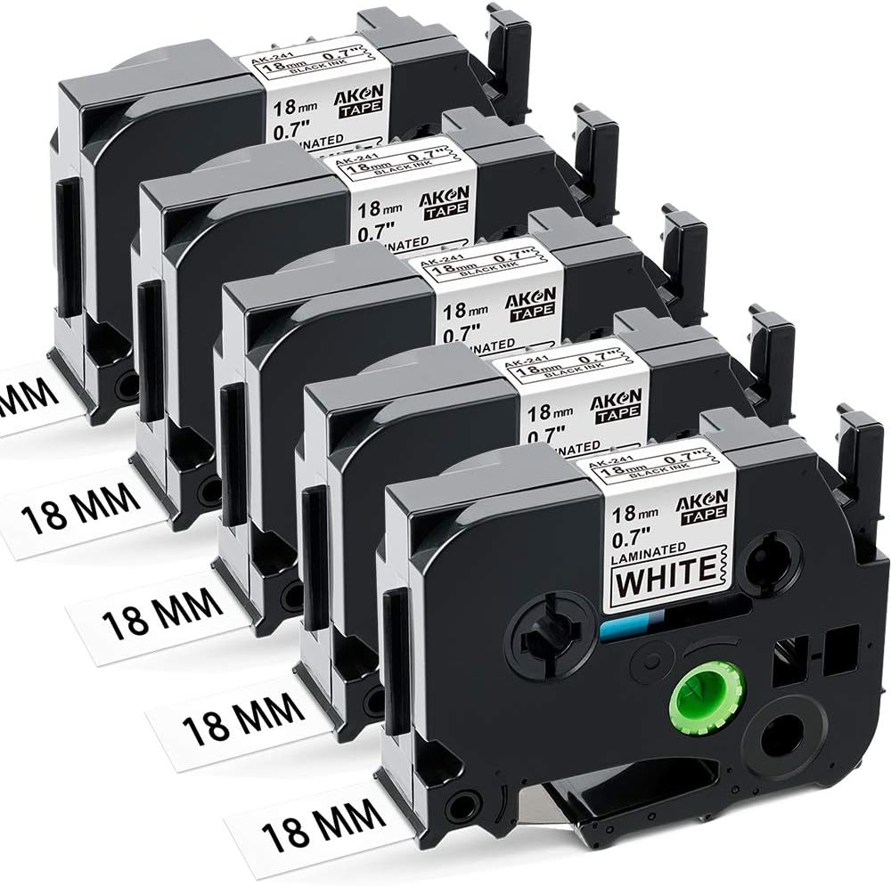 5 x Aken Compatible TZe241 18mm Label for Brother Label Printer Tape 18mm TZe-241 Black on White Cassette for Brother P-Touch D400 D450 D600 E300 E500 E550W Label Maker