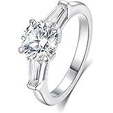 GAUDALGEM 3 stone Moissanite Wedding Bands for Women,3.1CTTW Round cut D Color VVS1 promise anniversary Engagement Rings,18K White Gold Plated S925 Sterling Silver Valentine's Day Gift