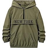 Ltvoo Waterproof Hooded Jackets Boys Kids Spring Fall Outerwear Jacket Windbreakers Half Zipper Hooded Coat 7-14 Years