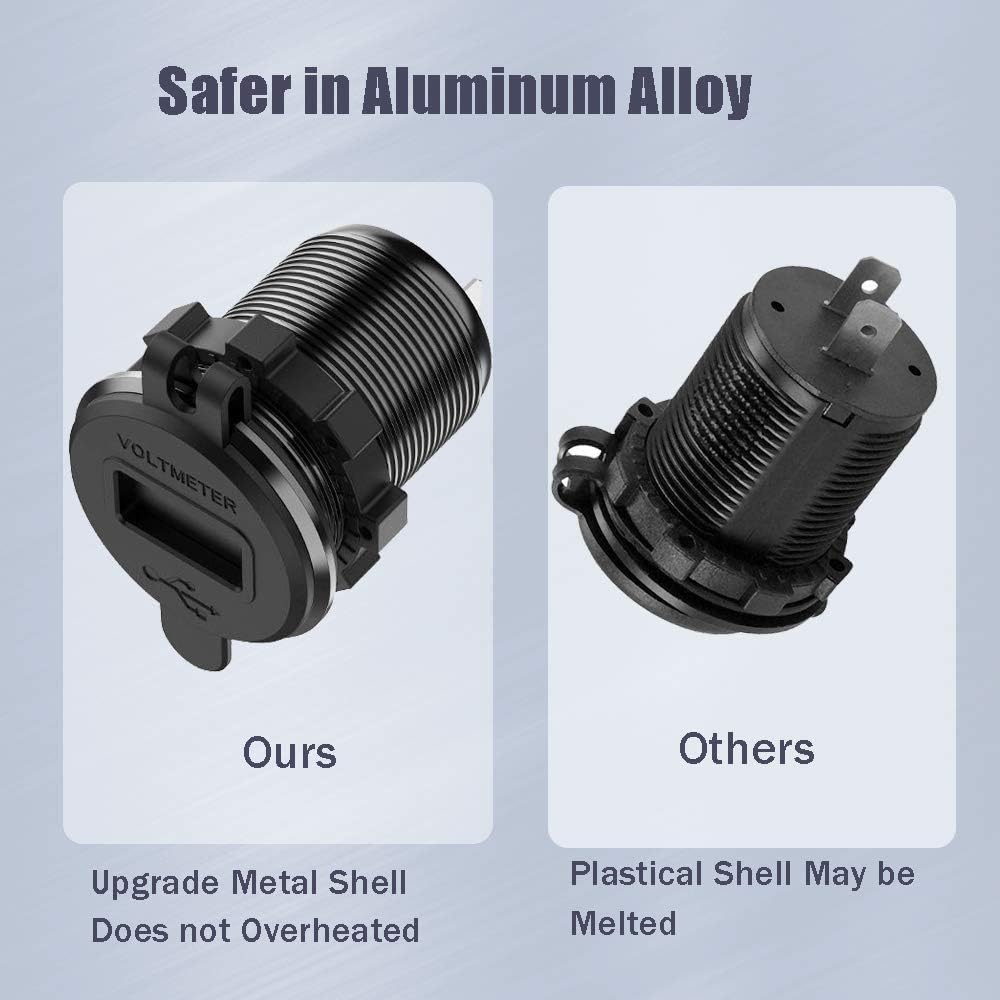 Car Charger Socket 12V/24V 36W Aluminum QC3.0 Waterproof Incar Charger Fast Charger Power Outlet with LED Voltmeter for Marine Boat - Image 5