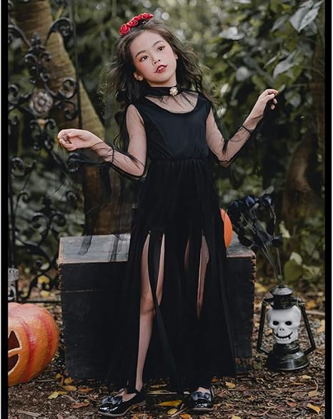 Amazon Co Jp 子供ドレス 女の子 花嫁ゾンビ鬼嫁 ベール付き 天使 悪魔 幽霊 ドレス ワンピース お化け屋敷変身 イベント 学園祭 文化祭 余興 エンジェル 110cm ブラック ホビー