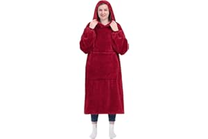 KPBLIS Wearable Blanket Hoodie for Women and Men, Oversized Wearable Hoody Blanket Sweatshirt, Warm and Cozy Giant Wearable Fleece Blanket with Sleeves and Giant Pocket for Adults and Kids, Red