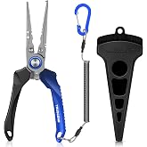 TRUSCEND Easy Use Lockable Fishing Pliers with Tungsten Carbide Cutter, Innovative Ergonomic Handy Handle, Saltwater Corrosion Resistant Teflon Coated Fishing Tool, Light Multi-Function Fishing Gear