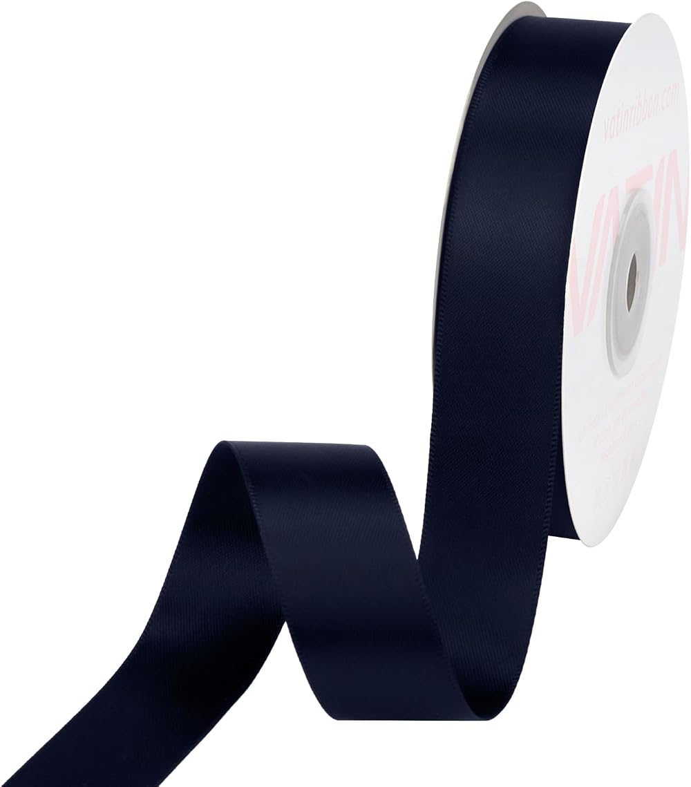 VATIN 22mm Double Faced Polyester Satin Ribbon Deep Navy 23m Spool
