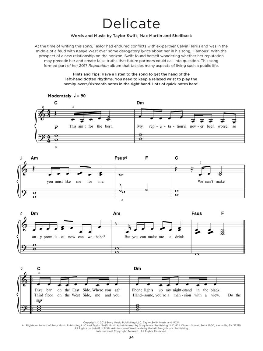 40 Taylor Swift Songs: Really Easy Piano | Sheet Music with Lyrics and Performance Tips | Beginner Pop Songbook for Piano Players | Really Easy Piano ... Hal Leonard (Really Easy Piano; Hal Leonard) 40 Taylor Swift Songs: Really Easy Piano | Sheet Music with Lyrics and Performance Tips | Beginner Pop Songbook for Piano Players | Really Easy Piano ... Hal Leonard (Really Easy Piano; Hal Leonard) Pa