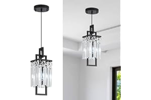 lighceac Modern Black Pendant Light Fixtures for Kitchen Island and Dining Room, Industrial Small Hanging Crystal Chandelier Light Fixture for Bedroom Entryway Living Room Foyer Hallway 1-Pack