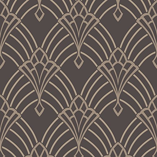 Astoria Deco Wallpaper Charcoal and Silver Rasch 305319
