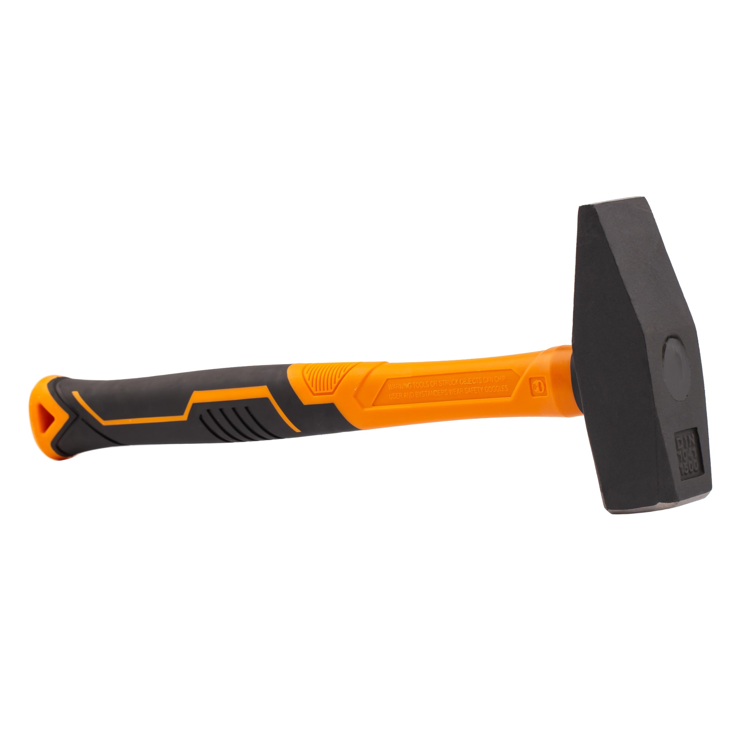 MIVOS Engineer's Hammer 1500 g with 2K Fibreglass Handle - Hammer with Forged Steel Head and Handle Made of Robust Fibreglass - Engineer's Hammer 1500 g - DIN 1041 - Engineer's Tool, Black / Orange