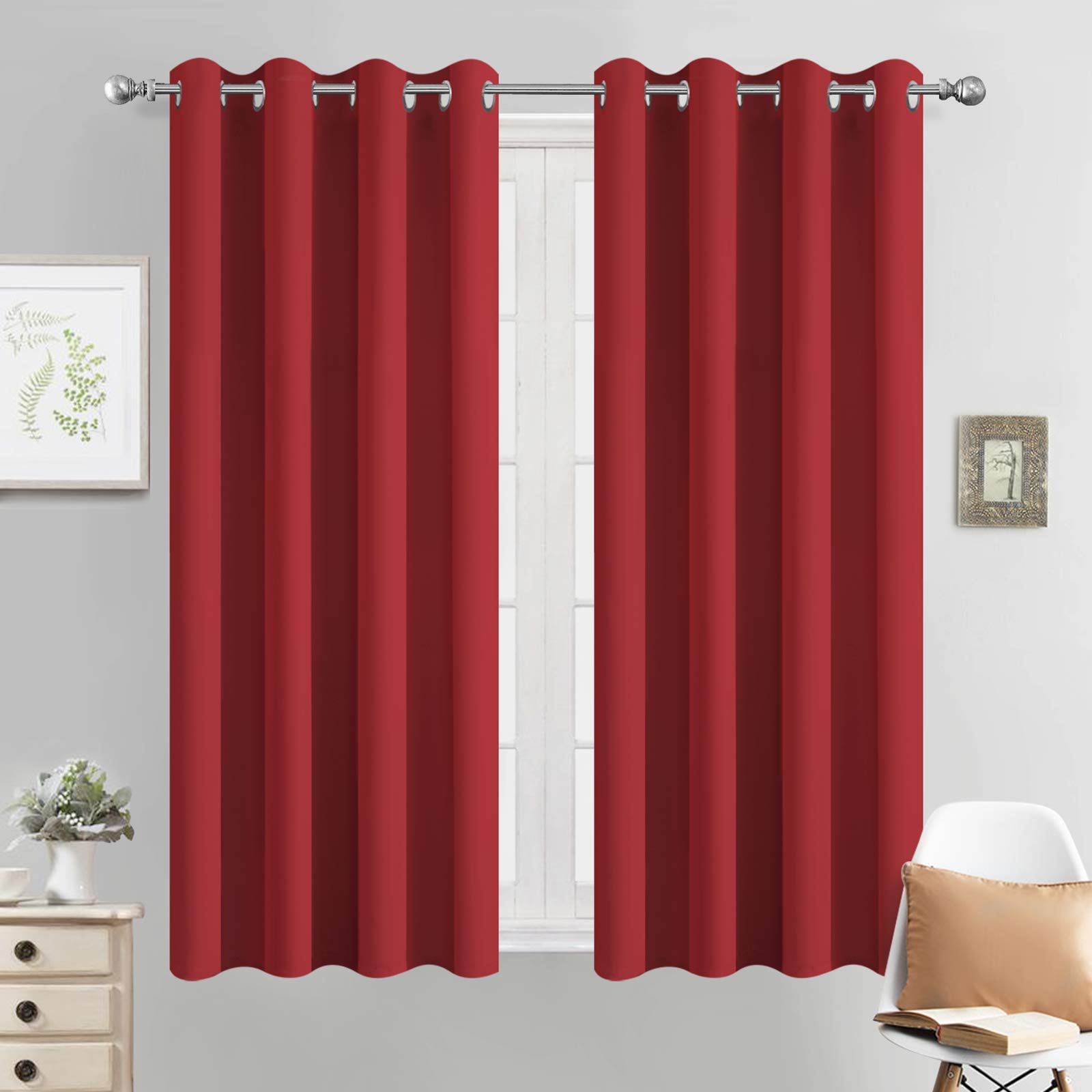 Yakamok Room Darkening Thermal Insulated with Grommet Blackout Curtains for Bedroom, 52Wx54L inch, Red, 2 Panels