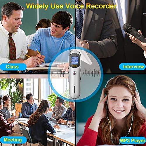 8GB Digital Voice Recorder Voice Activated Recorder - 1536kbps Mini Audio Recorder Recording Device MP3 Player for Lectures/Meetings - Supports TF Card, Password, USB Charge - Silver