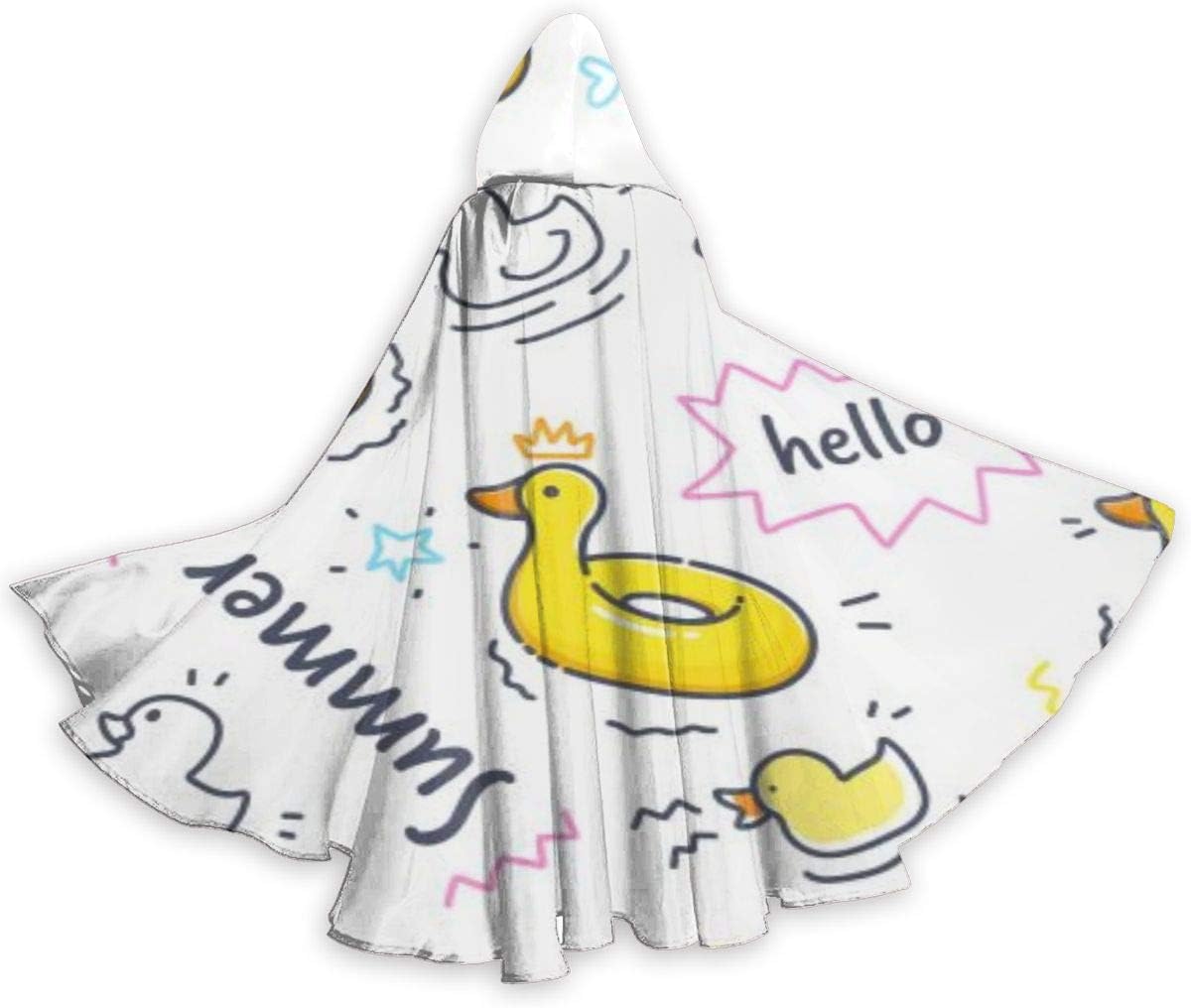 Duck Rubber Ring Pattern Halloween Cloak Fancy Hooded Cape with Drawstring Adult Cool Witch Robe Extra Long Party Cape