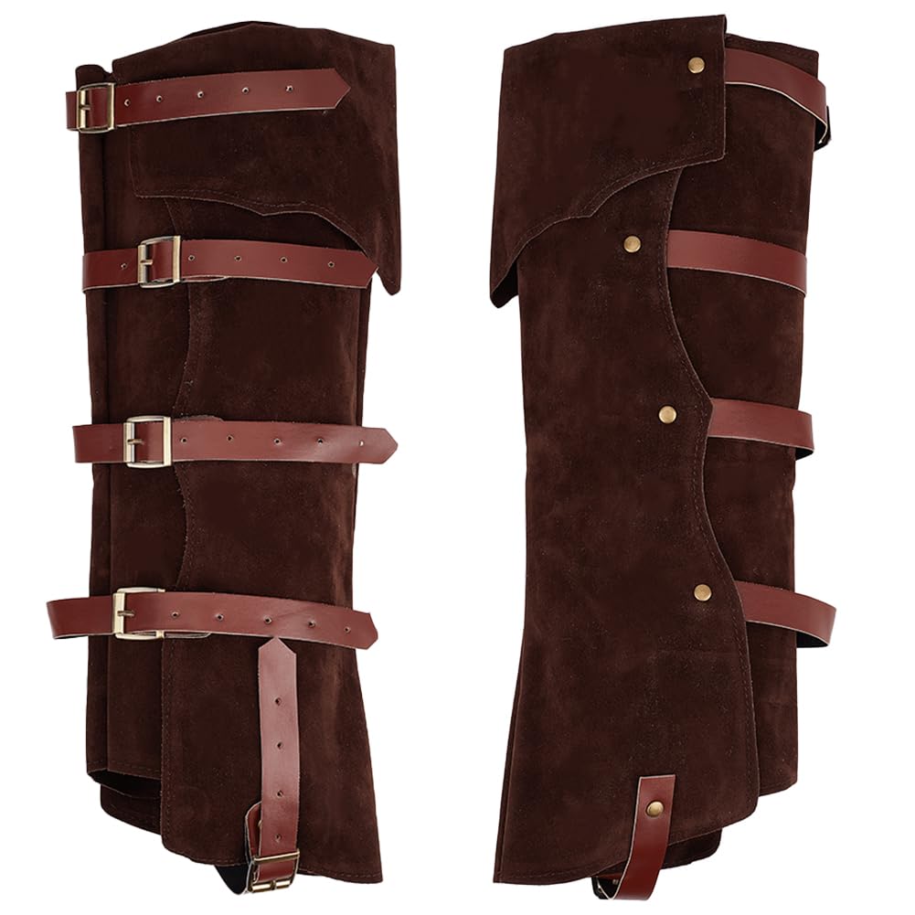 GORGECRAFT 2Pcs Pirate Leg Guards Gaiters Steampunk Medieval Boot Covers Renaissance Cosplay Imitation Leather Leg Warmer Wraps Footwear Cover for Boots Halloween Costume Viking Knight Coconut Brown