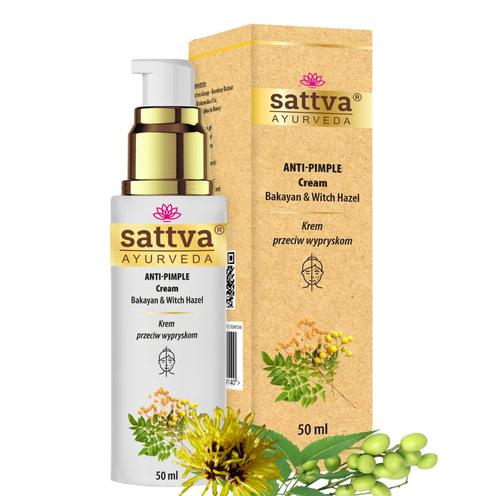 Sattva Anti-Pimple Cream Against Blemished Skin on the Face - Anti-Pimple Cream with Bakayan & Witch Hazel, Natural Pimple Remover, Acne Cream with Salicylic Acid and Zinc for Teenagers and Adults