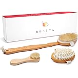 Dry Brushing Body Brush Set - Best for Cellulite, Lymphatic Drainage & Skin Exfoliating - Natural Bristle Spa Kit - Long Hand